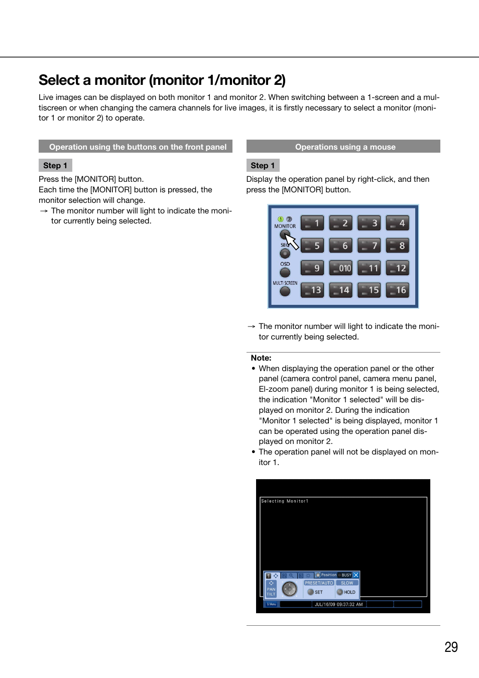 Select a monitor (monitor 1/monitor 2) | Panasonic 616 User Manual | Page 29 / 133