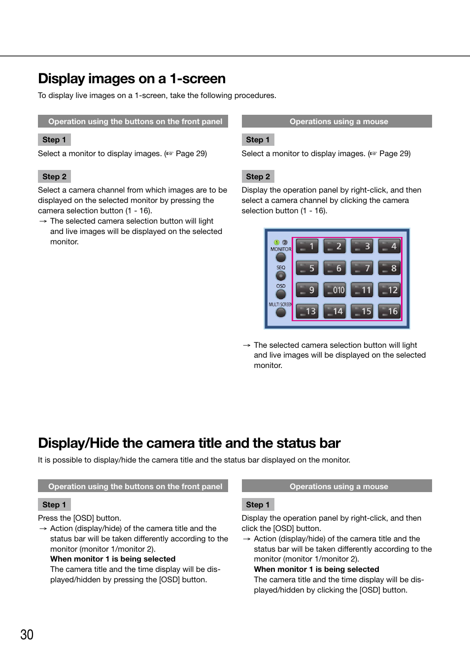 Display images on a 1-screen, Display/hide the camera title and the status bar, 30 display images on a 1-screen | Panasonic 616 User Manual | Page 30 / 133