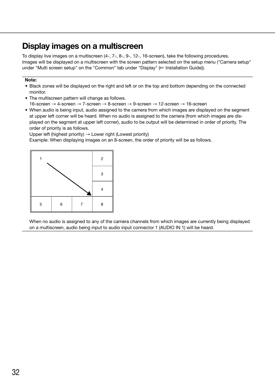 Display images on a multiscreen, 32 display images on a multiscreen | Panasonic 616 User Manual | Page 32 / 133