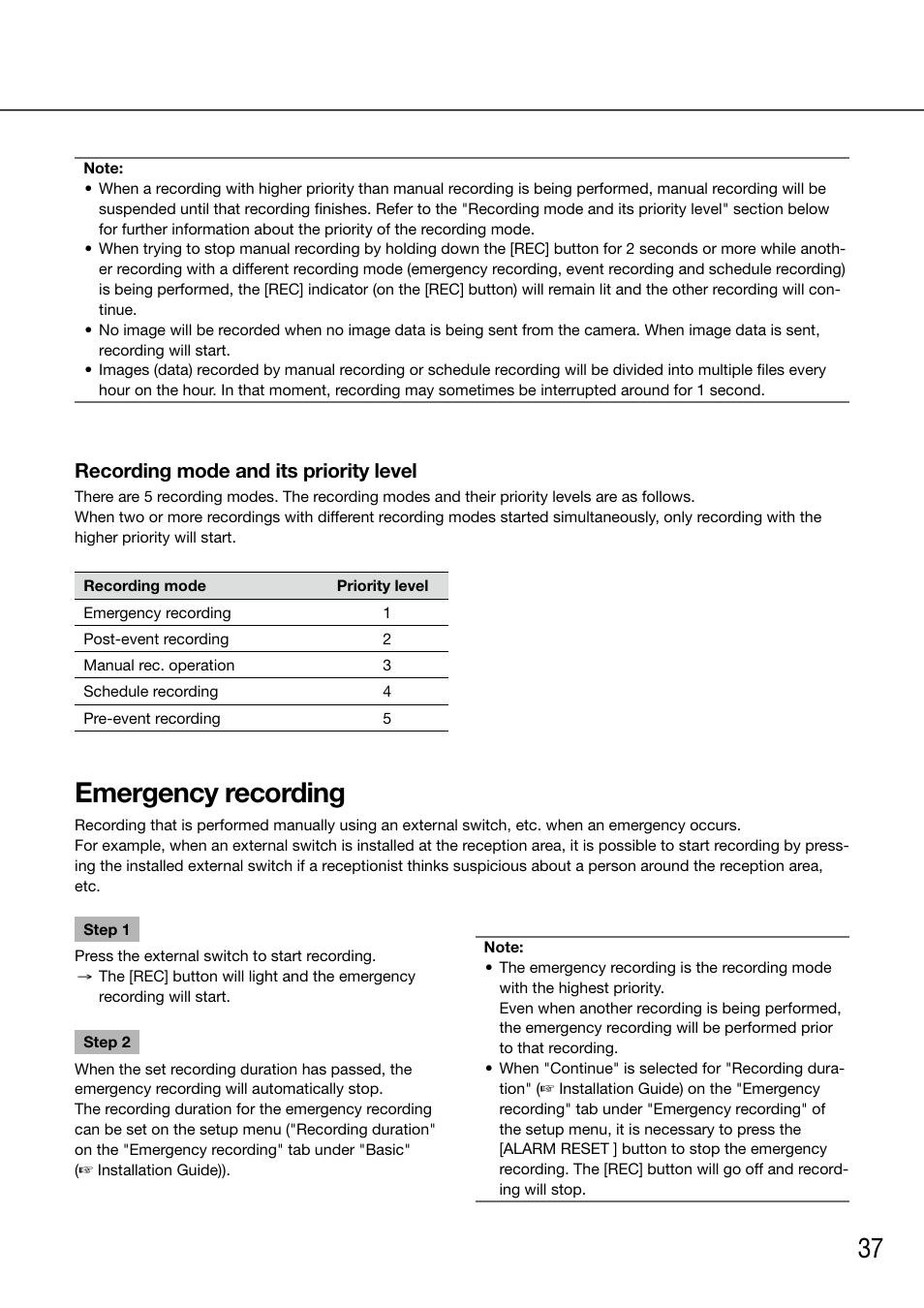 Emergency recording | Panasonic 616 User Manual | Page 37 / 133