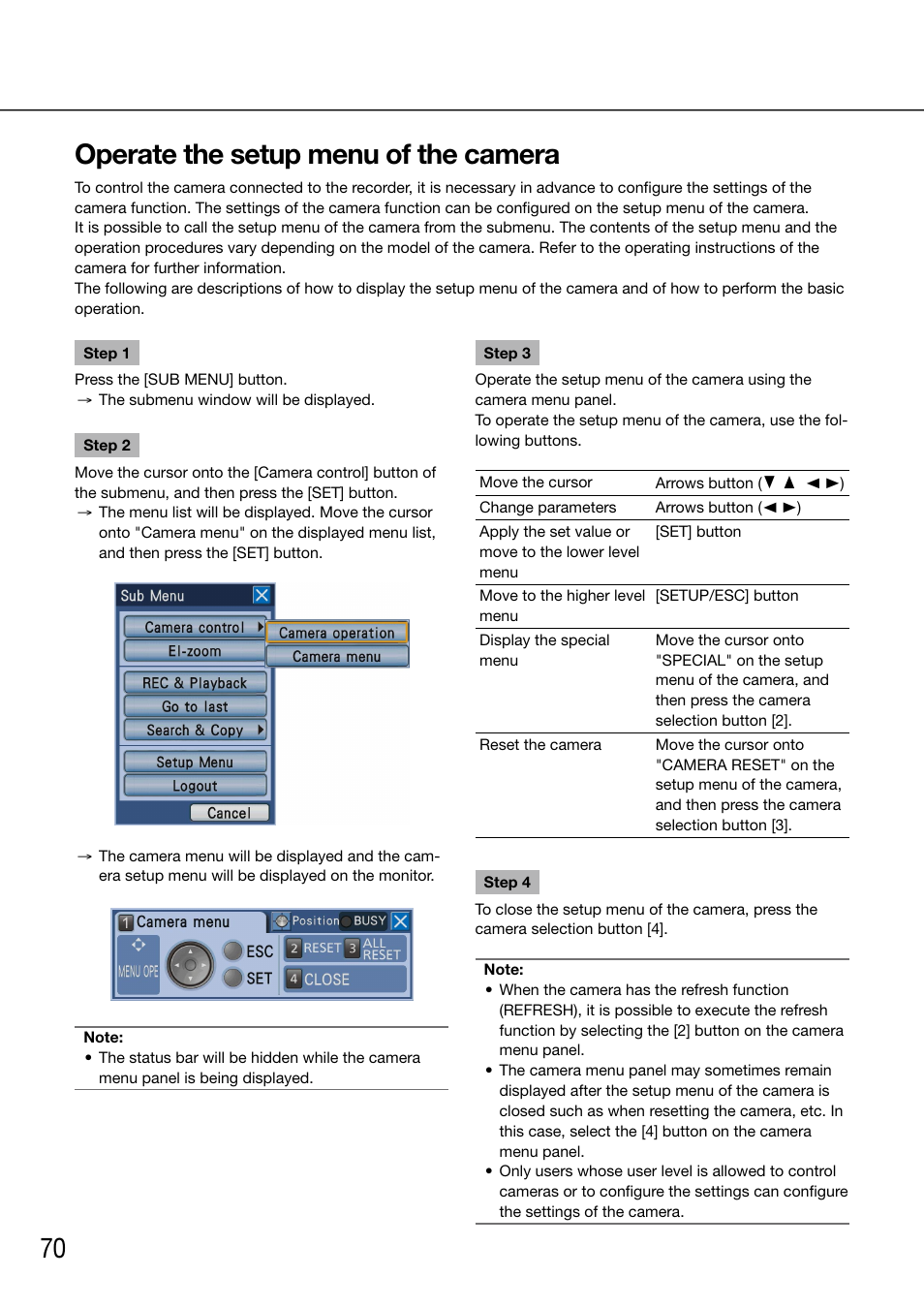 Operate the setup menu of the camera | Panasonic 616 User Manual | Page 70 / 133