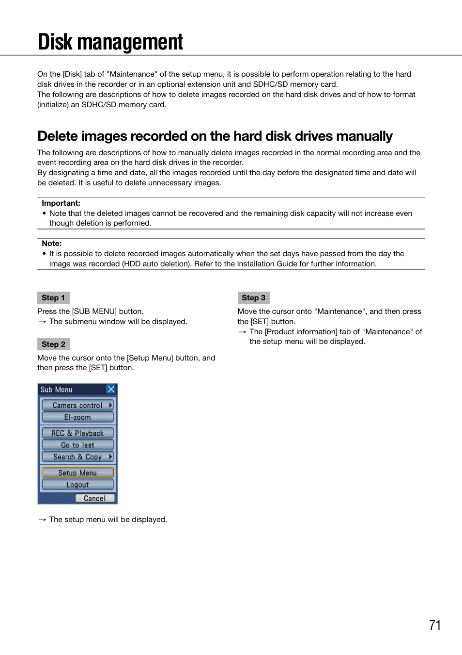 Disk management | Panasonic 616 User Manual | Page 71 / 133