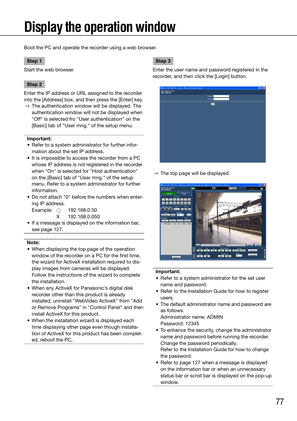 Display the operation window | Panasonic 616 User Manual | Page 77 / 133