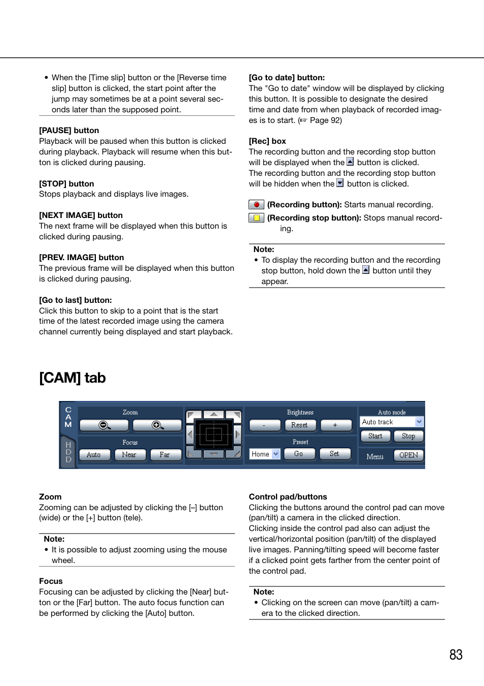 Cam] tab | Panasonic 616 User Manual | Page 83 / 133