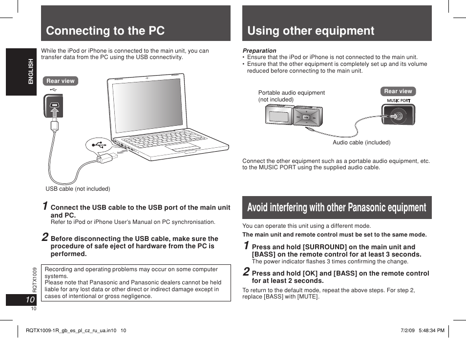 Using other equipment | Panasonic SC-SP100 User Manual | Page 10 / 52