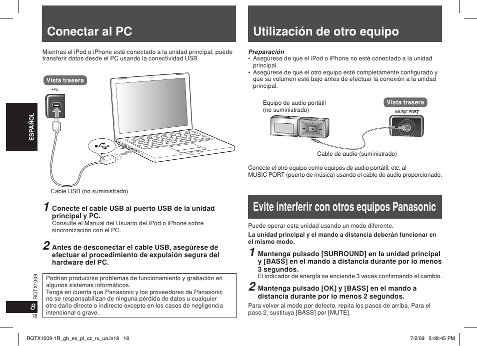 Utilización de otro equipo | Panasonic SC-SP100 User Manual | Page 18 / 52