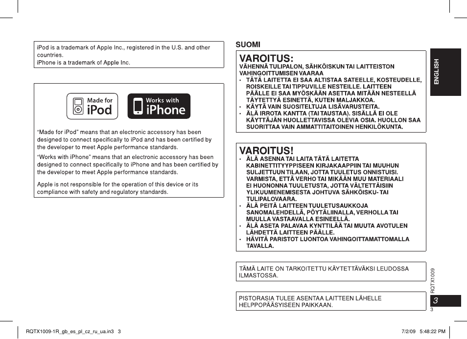 Panasonic SC-SP100 User Manual | Page 3 / 52