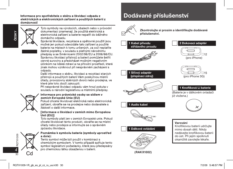 Dodávané příslušenství | Panasonic SC-SP100 User Manual | Page 30 / 52