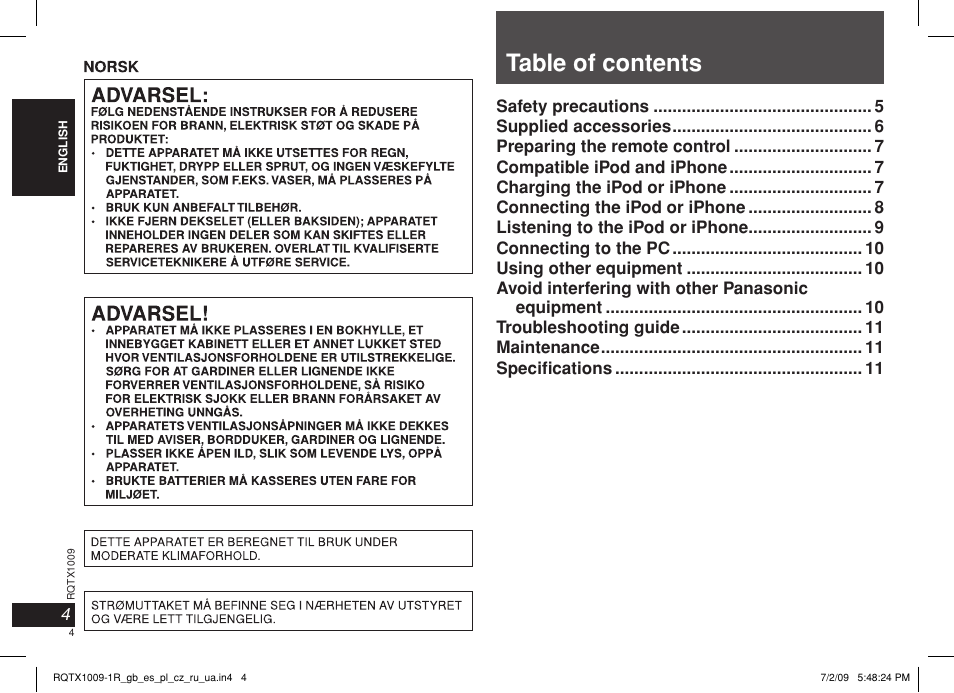 Panasonic SC-SP100 User Manual | Page 4 / 52