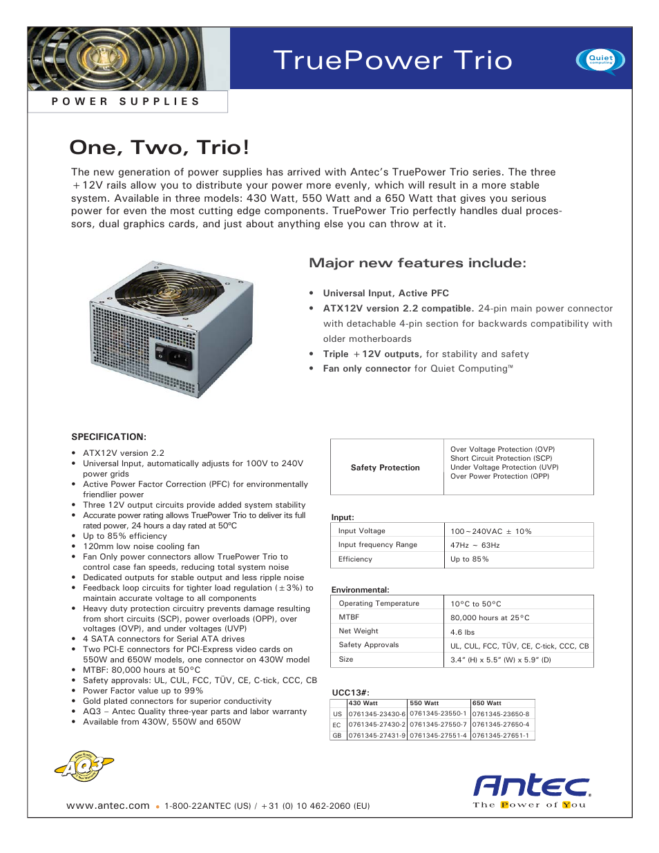 Antec TruePower Trio 430 Wat User Manual | 1 page