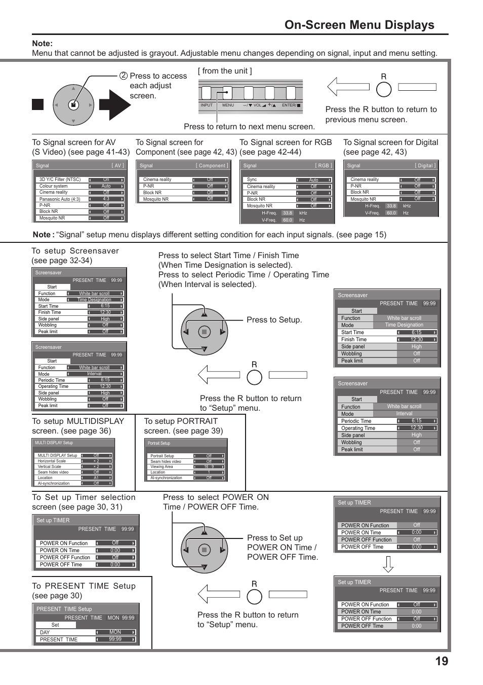 19 on-screen menu displays | Panasonic TH-65PF10RK User Manual | Page 19 / 56