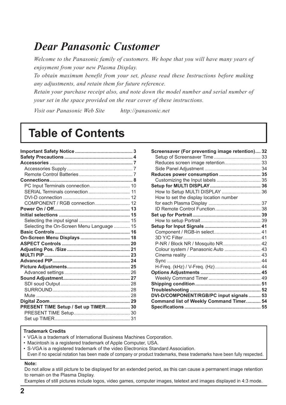 Panasonic TH-65PF10RK User Manual | Page 2 / 56