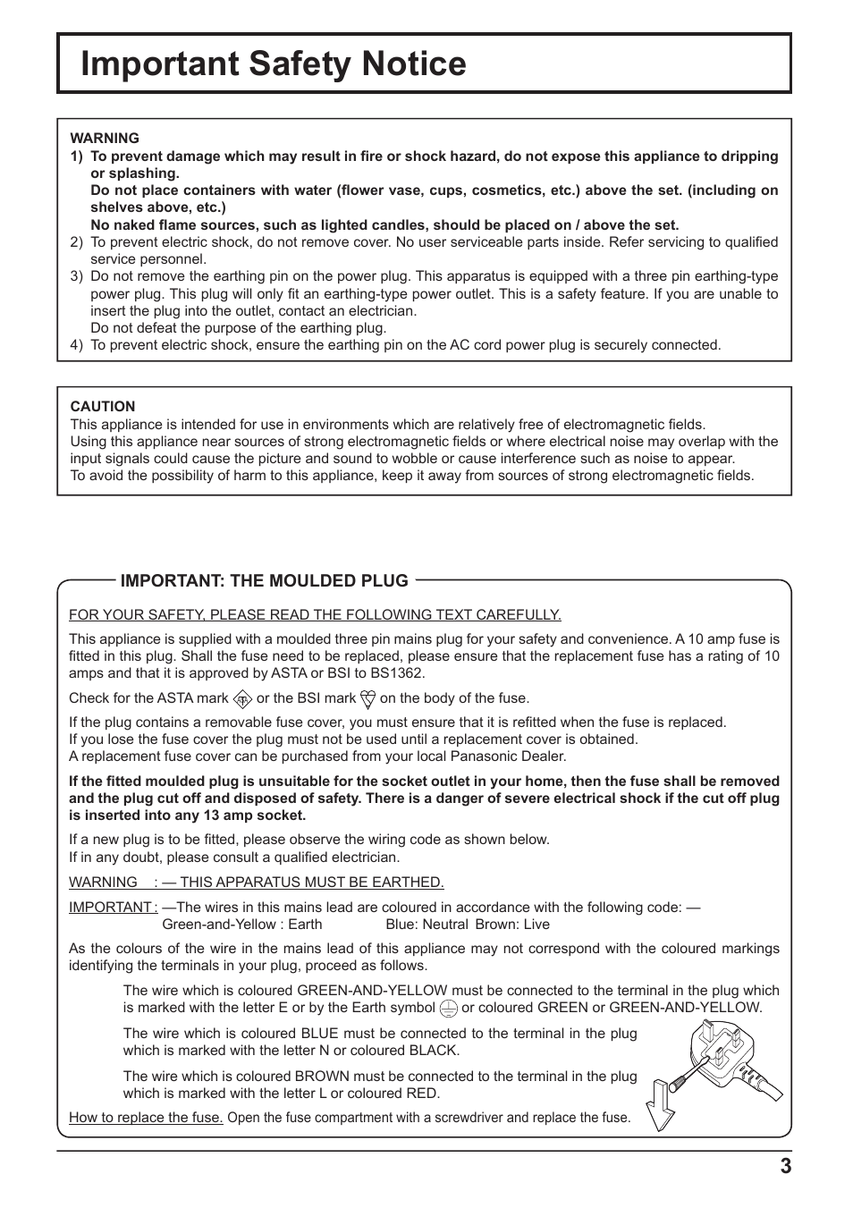 Important safety notice | Panasonic TH-65PF10RK User Manual | Page 3 / 56