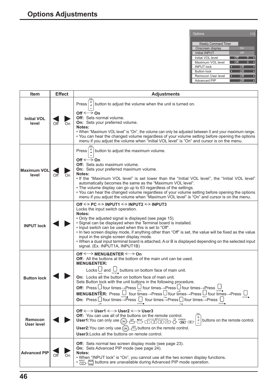 46 options adjustments | Panasonic TH-65PF10RK User Manual | Page 46 / 56