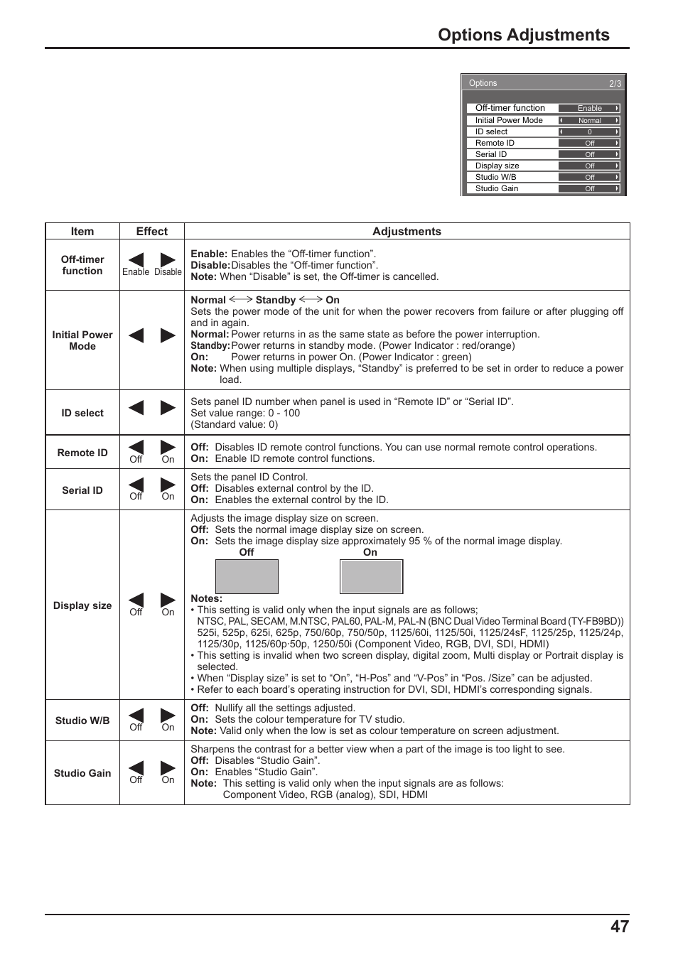 47 options adjustments | Panasonic TH-65PF10RK User Manual | Page 47 / 56