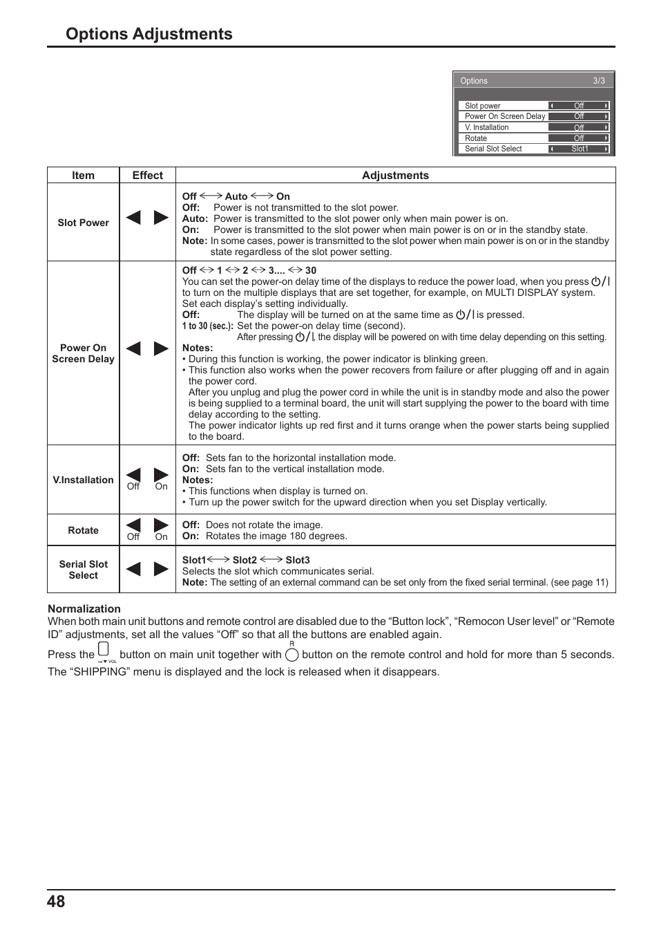 48 options adjustments | Panasonic TH-65PF10RK User Manual | Page 48 / 56