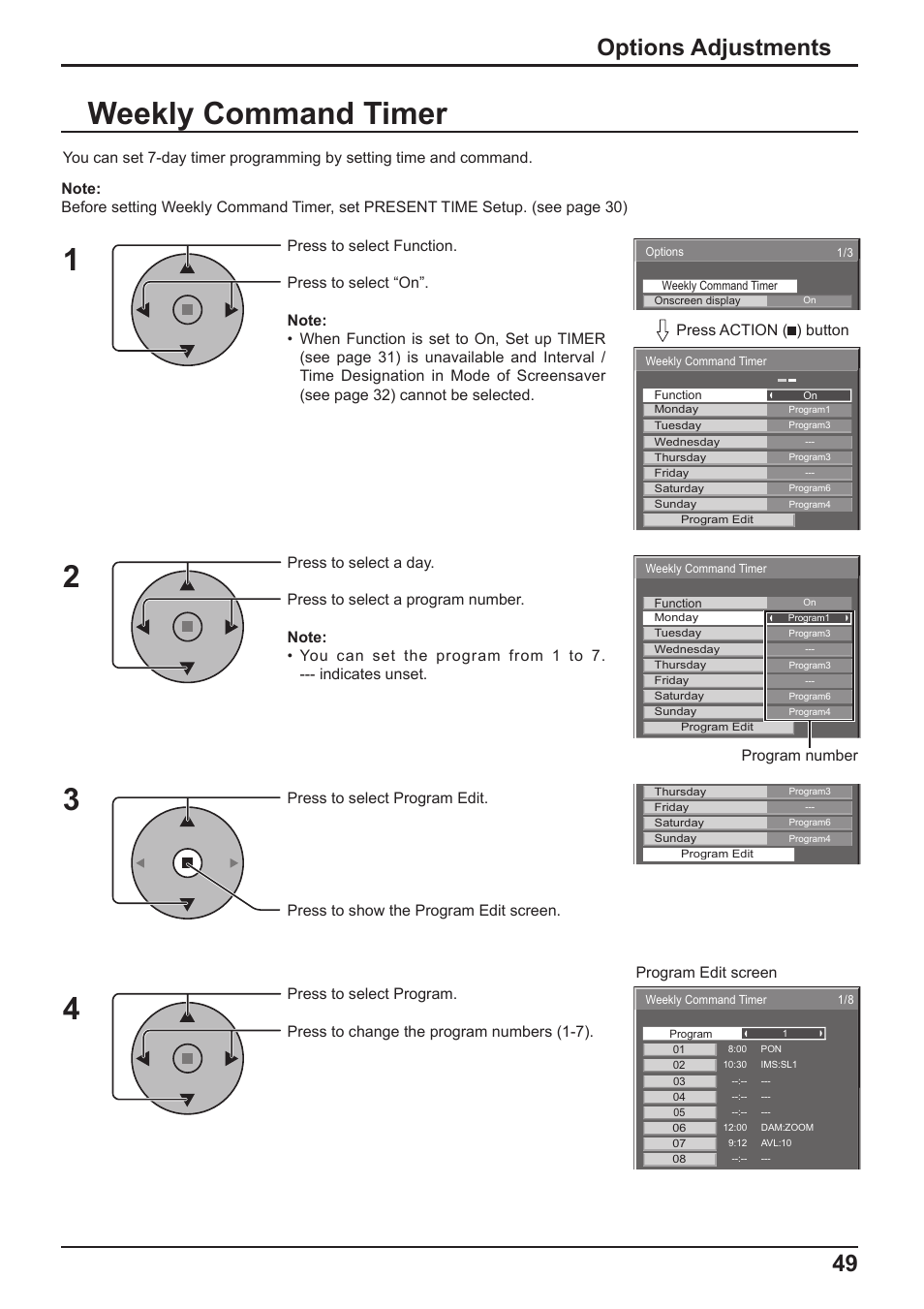 Weekly command timer, 49 options adjustments | Panasonic TH-65PF10RK User Manual | Page 49 / 56