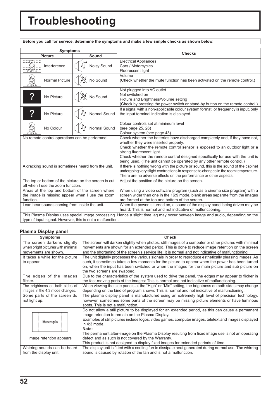 Troubleshooting | Panasonic TH-65PF10RK User Manual | Page 52 / 56