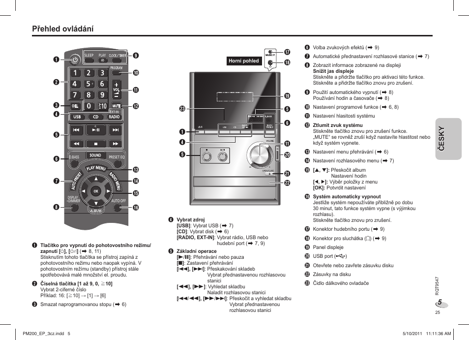Přehled ovládání | Panasonic SC-PM200 User Manual | Page 25 / 64