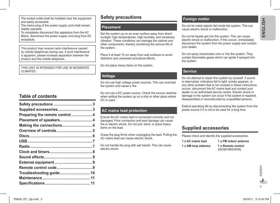 Panasonic SC-PM200 User Manual | Page 3 / 64