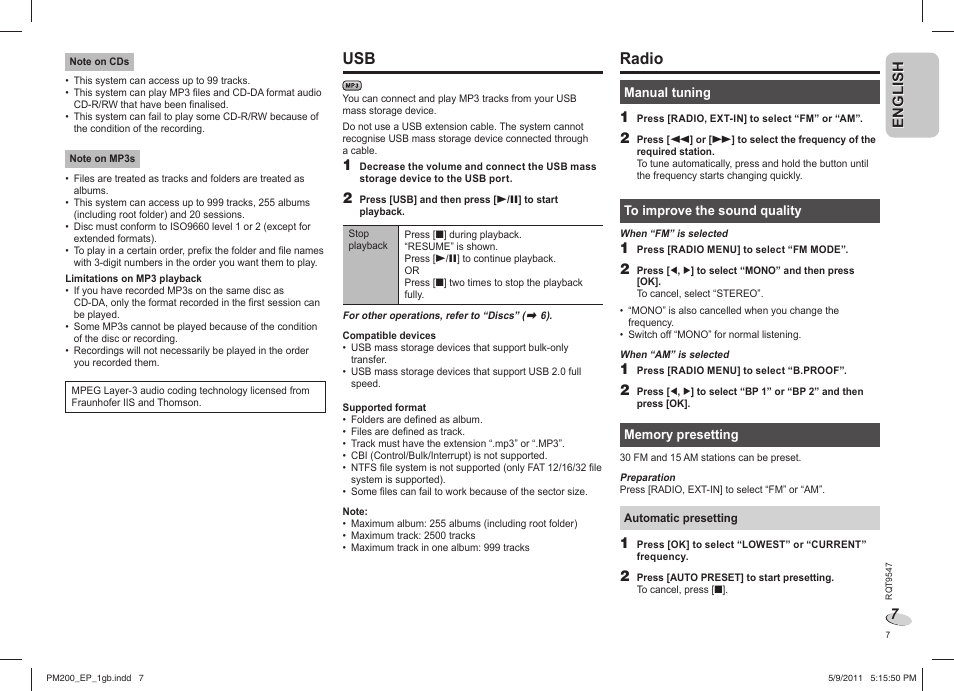 Radio | Panasonic SC-PM200 User Manual | Page 7 / 64