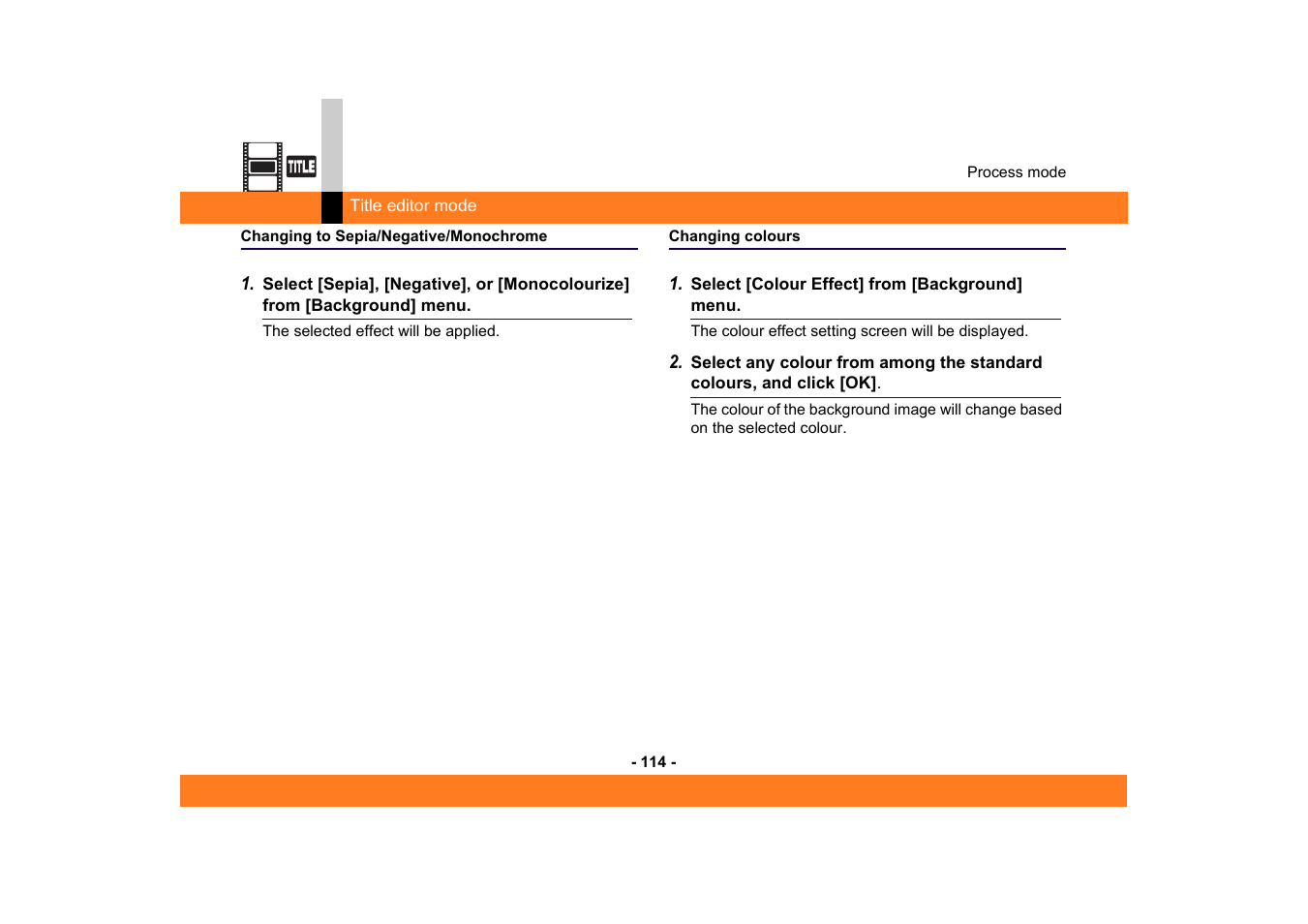 Changing to sepia/negative/monochrome, Changing colours | Panasonic -eng User Manual | Page 114 / 250