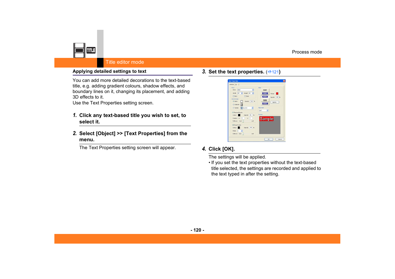 Applying detailed settings to text | Panasonic -eng User Manual | Page 120 / 250