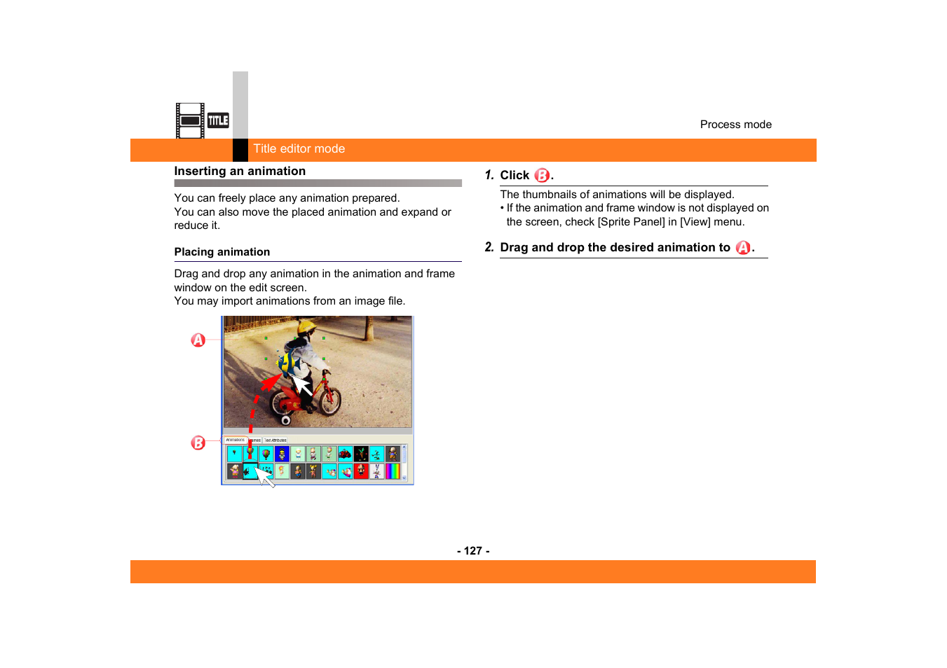 Inserting an animation, Placing animation, Imation | Panasonic -eng User Manual | Page 127 / 250