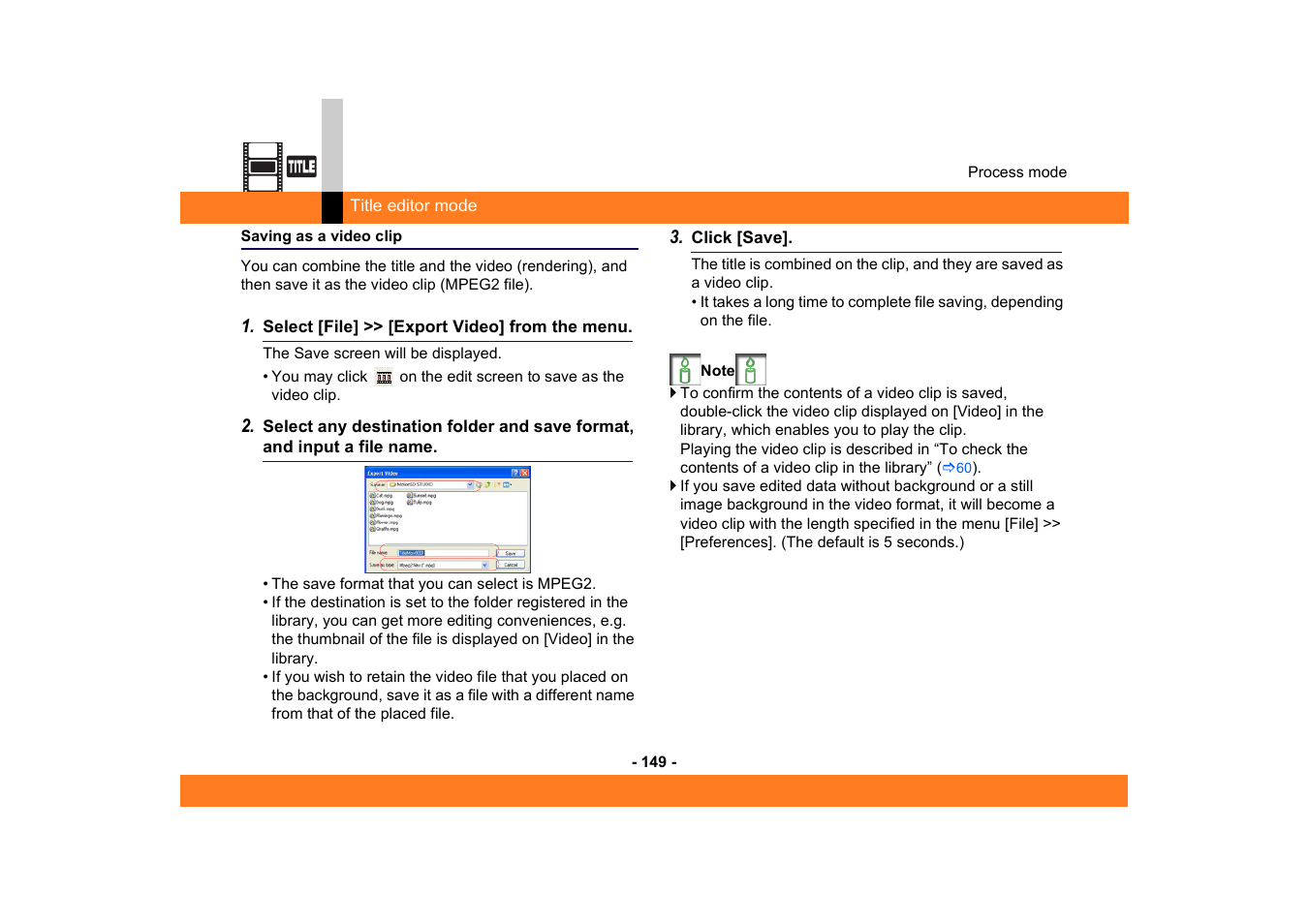 Saving as a video clip | Panasonic -eng User Manual | Page 149 / 250