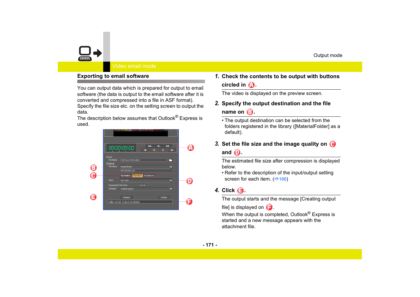 Exporting to email software | Panasonic -eng User Manual | Page 171 / 250