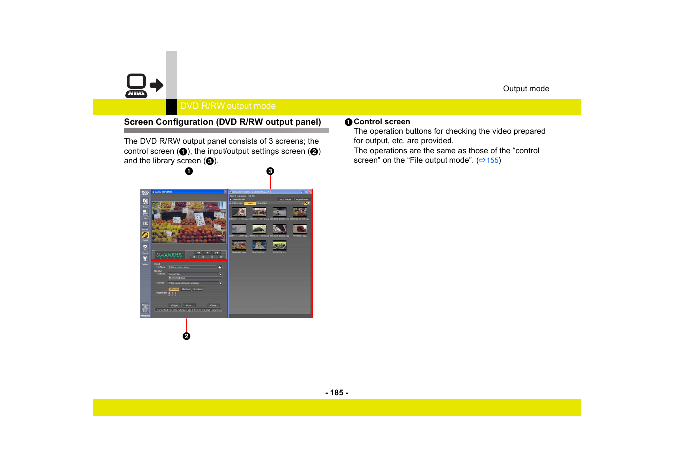 Screen configuration (dvd r/rw output panel) | Panasonic -eng User Manual | Page 185 / 250