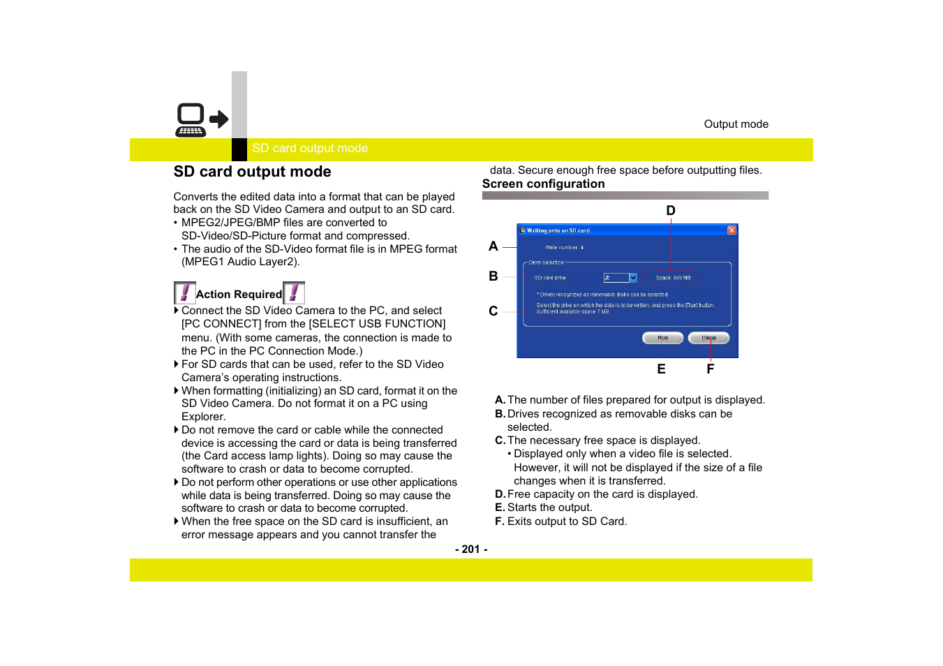 Sd card output mode, Screen configuration | Panasonic -eng User Manual | Page 201 / 250