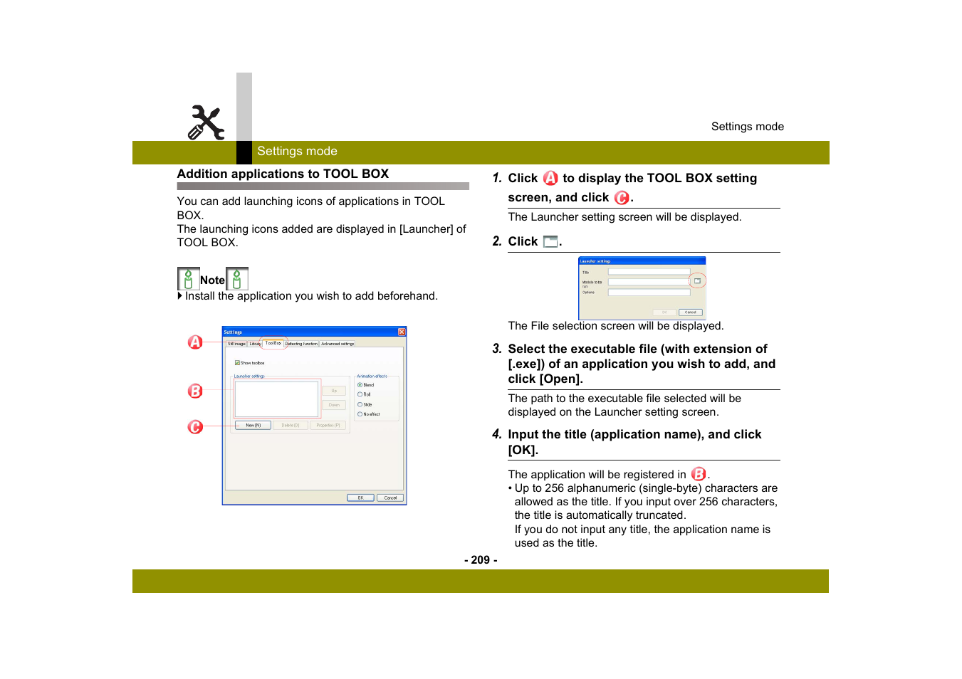 Addition applications to tool box | Panasonic -eng User Manual | Page 209 / 250