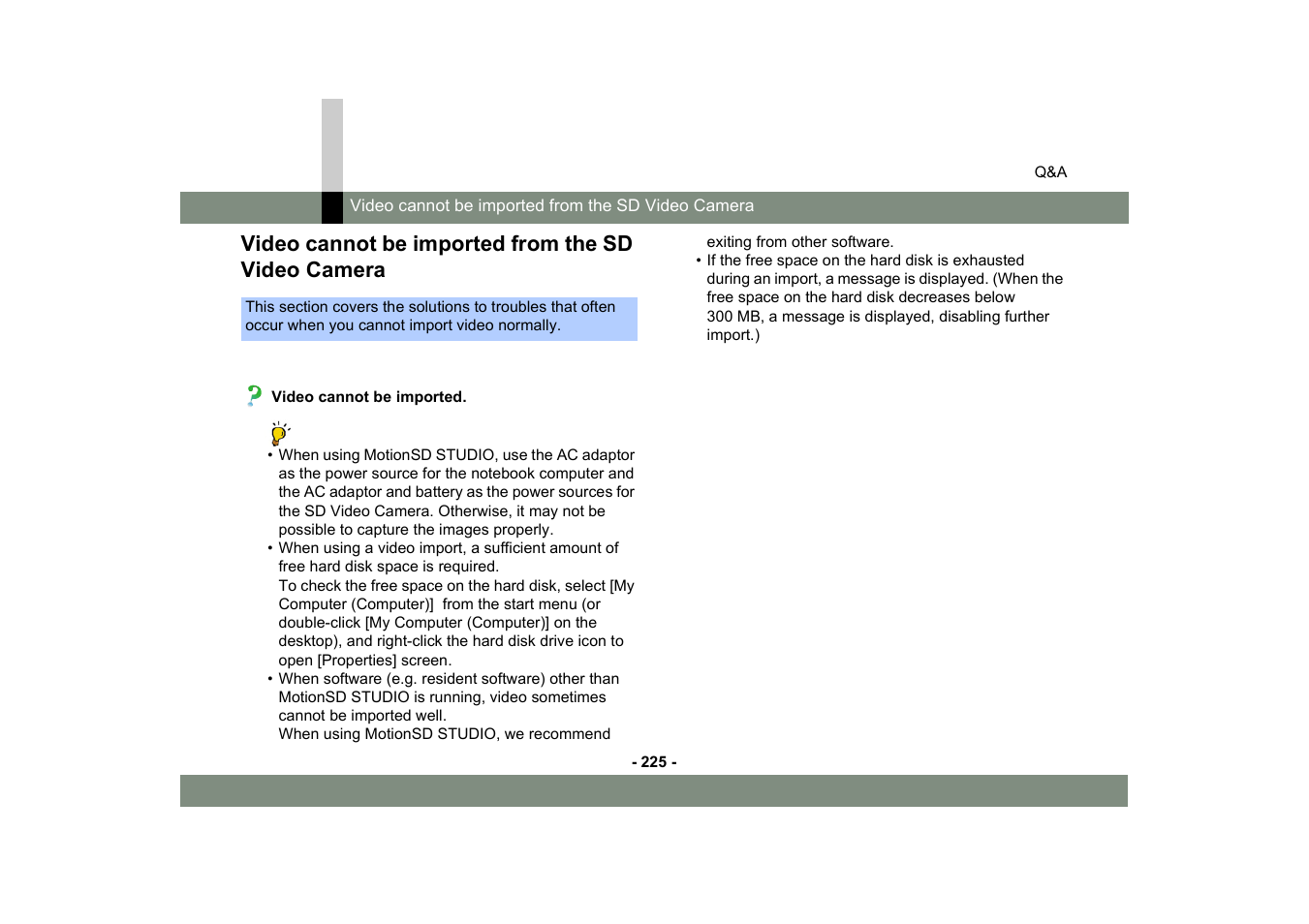 Video cannot be imported from the sd video camera | Panasonic -eng User Manual | Page 225 / 250
