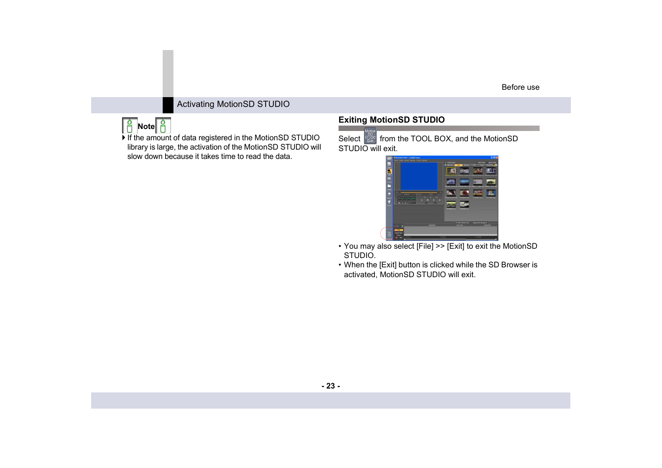 Exiting motionsd studio | Panasonic -eng User Manual | Page 23 / 250