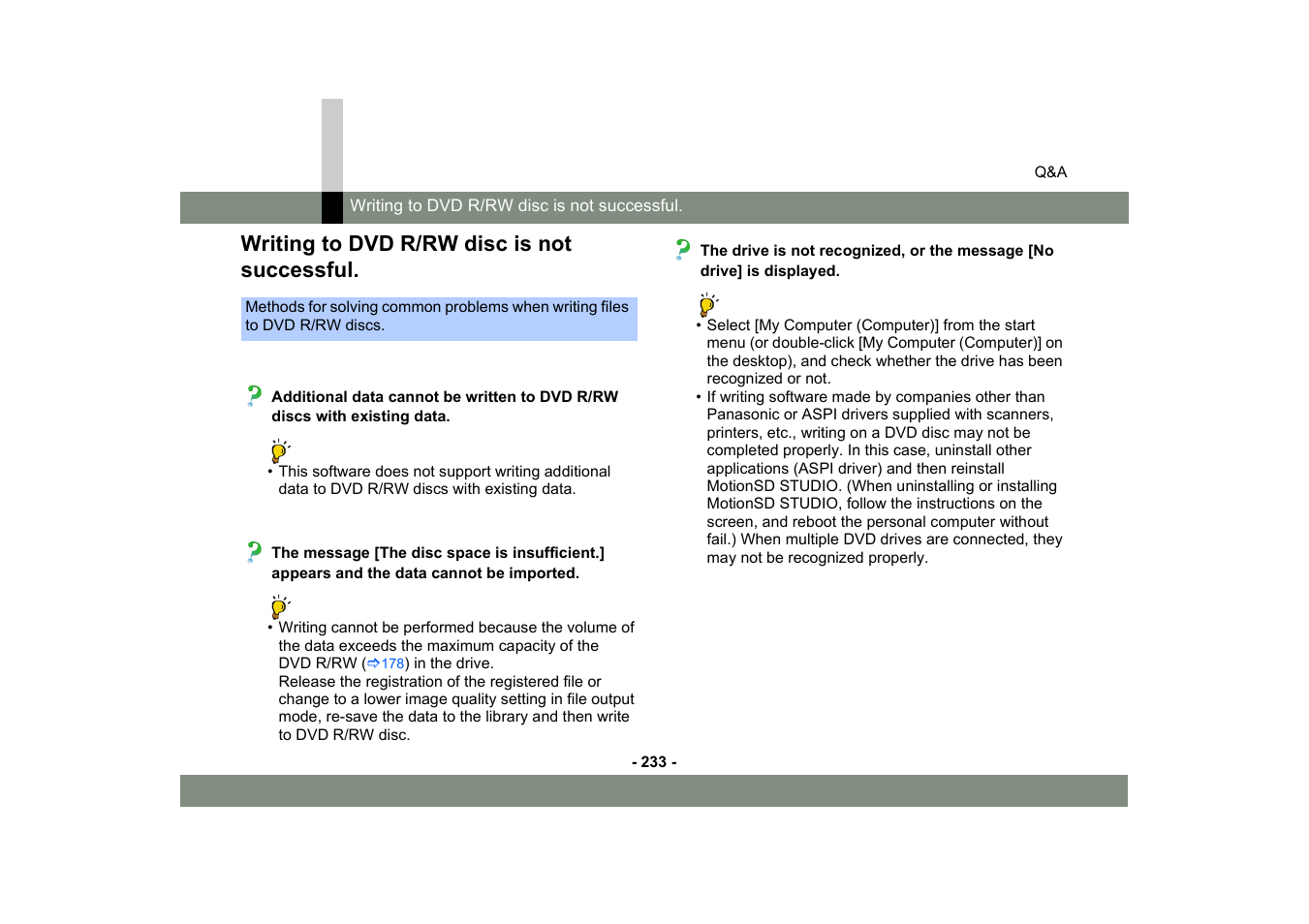 Writing to dvd r/rw disc is not successful | Panasonic -eng User Manual | Page 233 / 250