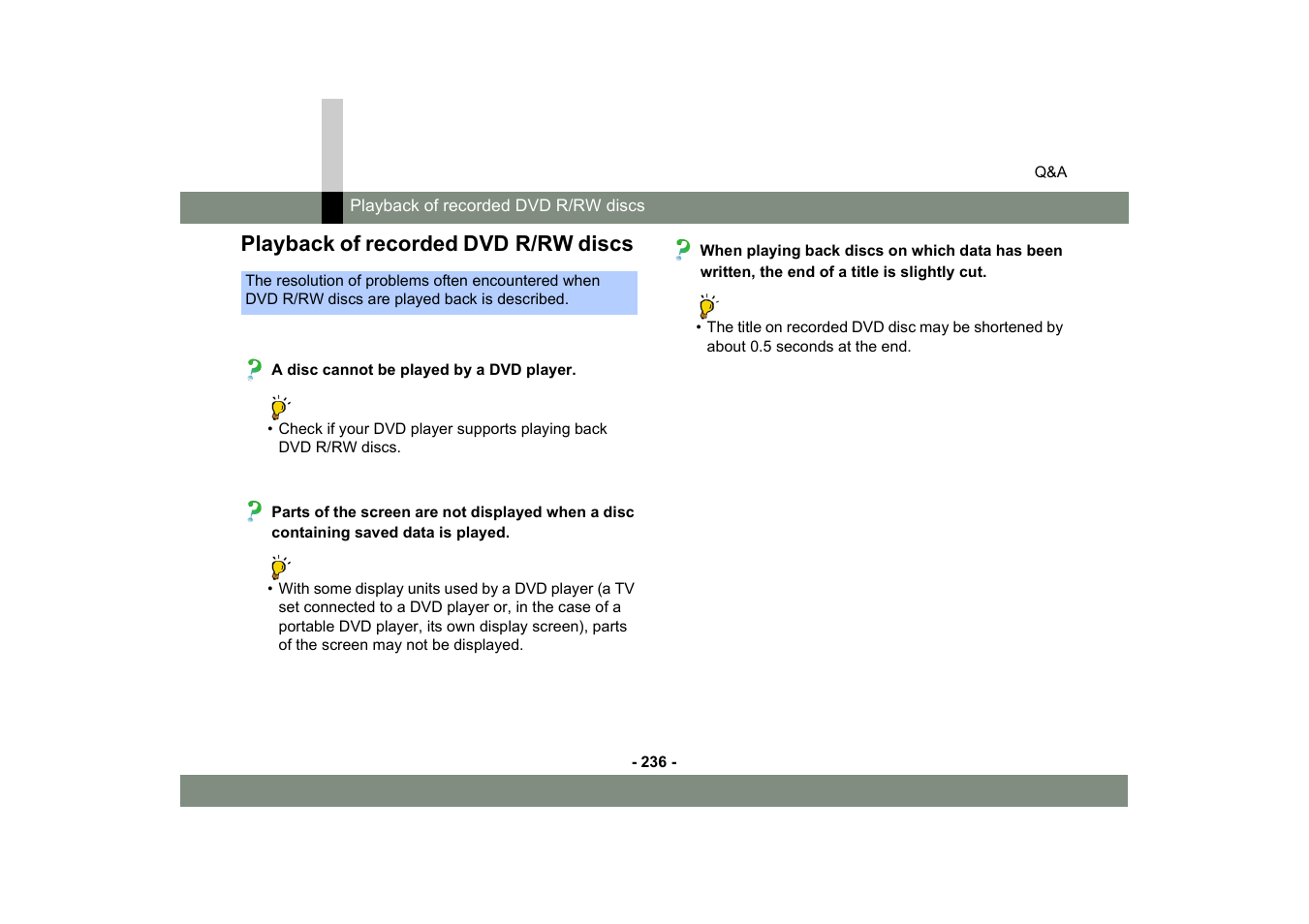 Playback of recorded dvd r/rw discs | Panasonic -eng User Manual | Page 236 / 250
