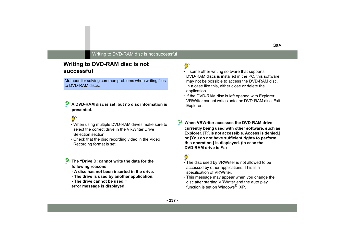 Writing to dvd-ram disc is not successful | Panasonic -eng User Manual | Page 237 / 250
