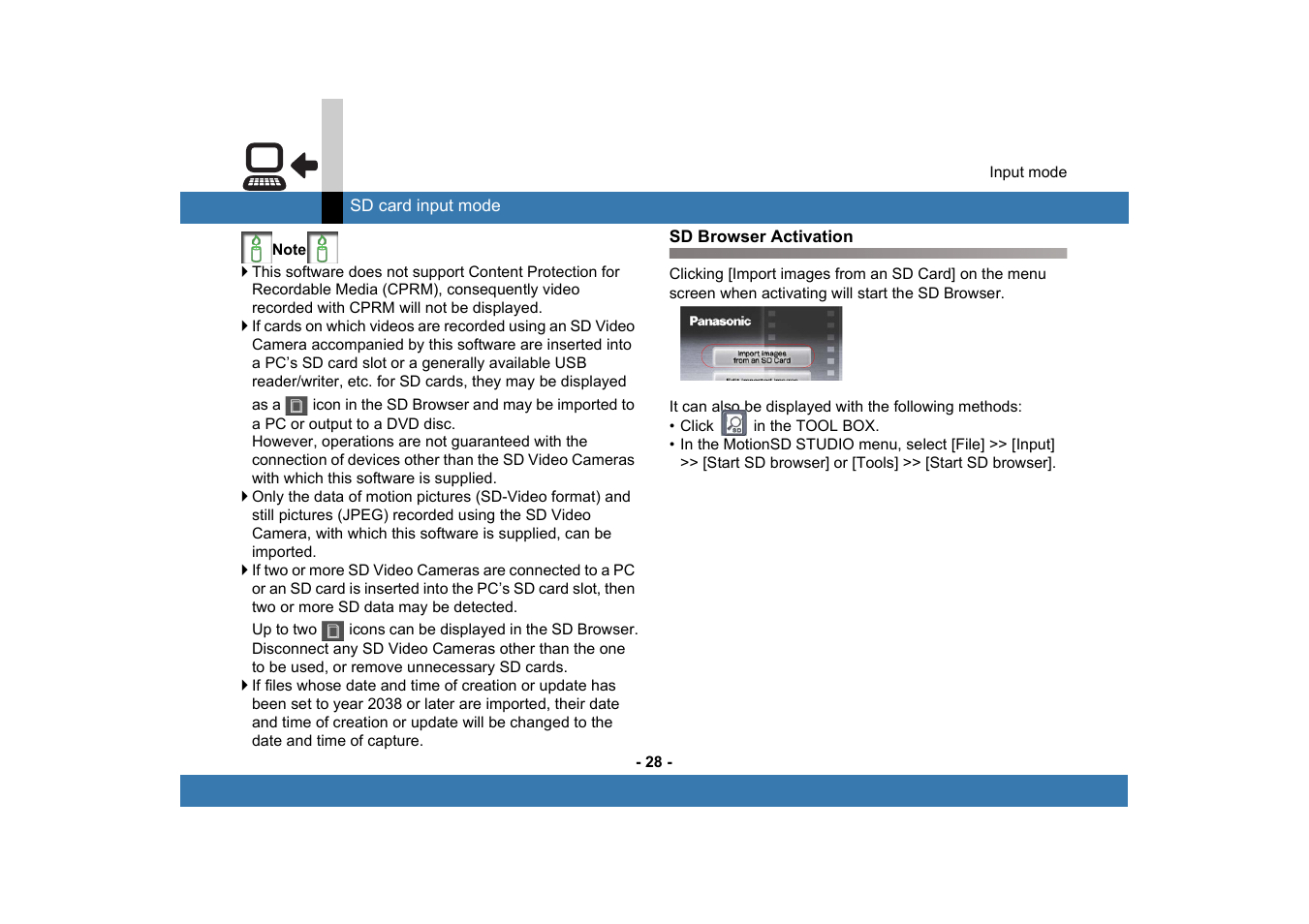 Sd browser activation | Panasonic -eng User Manual | Page 28 / 250