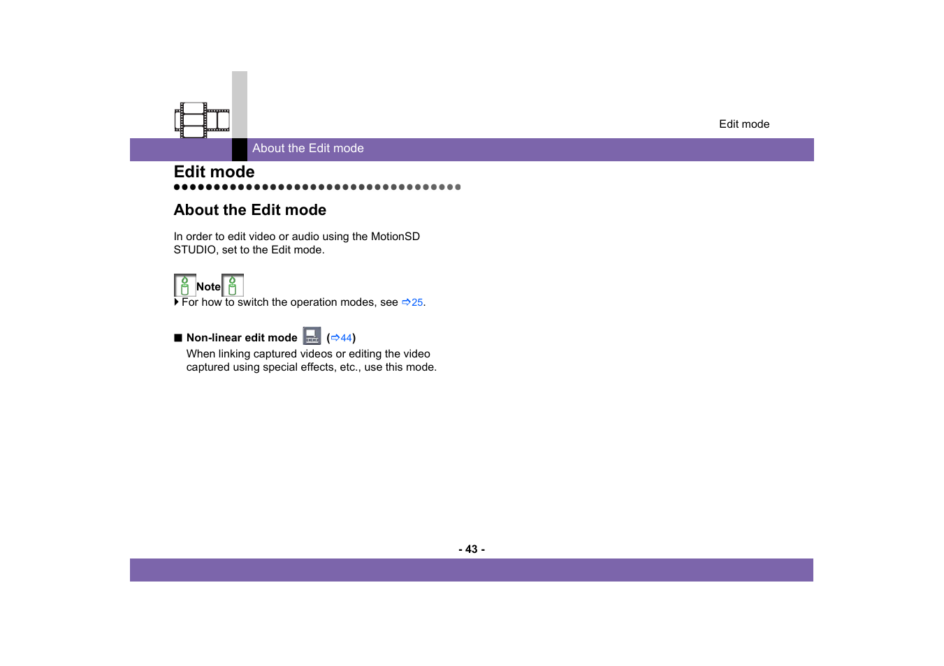 Edit mode, About the edit mode | Panasonic -eng User Manual | Page 43 / 250