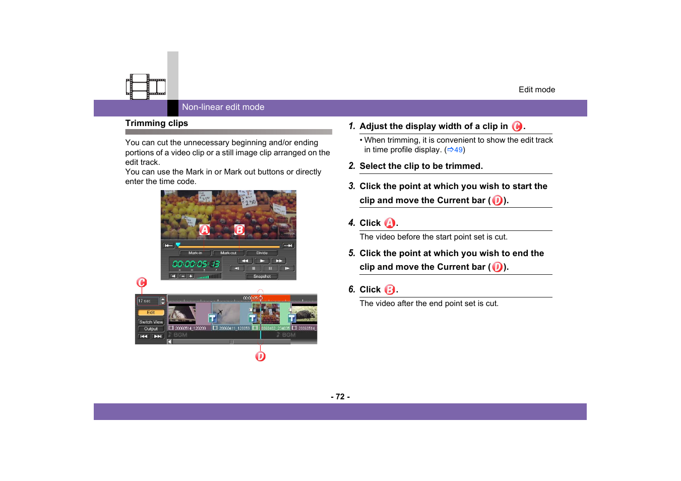 Trimming clips | Panasonic -eng User Manual | Page 72 / 250