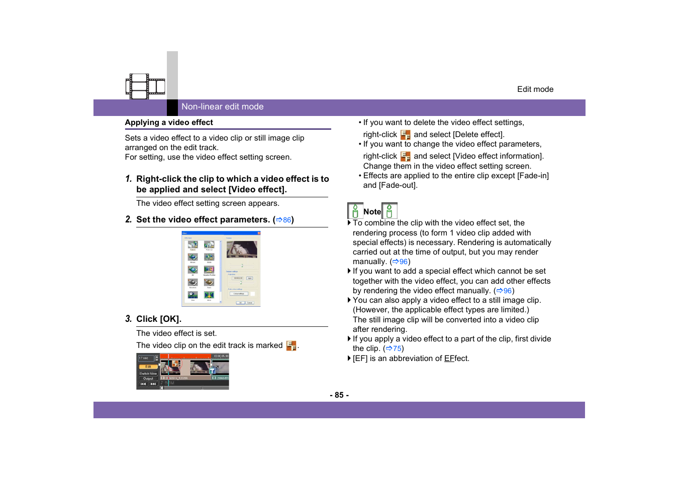 Applying a video effect | Panasonic -eng User Manual | Page 85 / 250