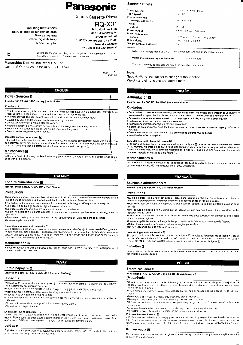 Panasonic RQ-X01 User Manual | 4 pages