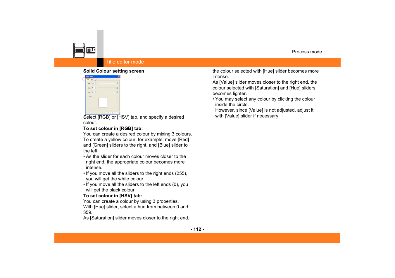 R to "solid, Colour setting screen | Panasonic MotionSD STUDIO 1.0E User Manual | Page 112 / 231