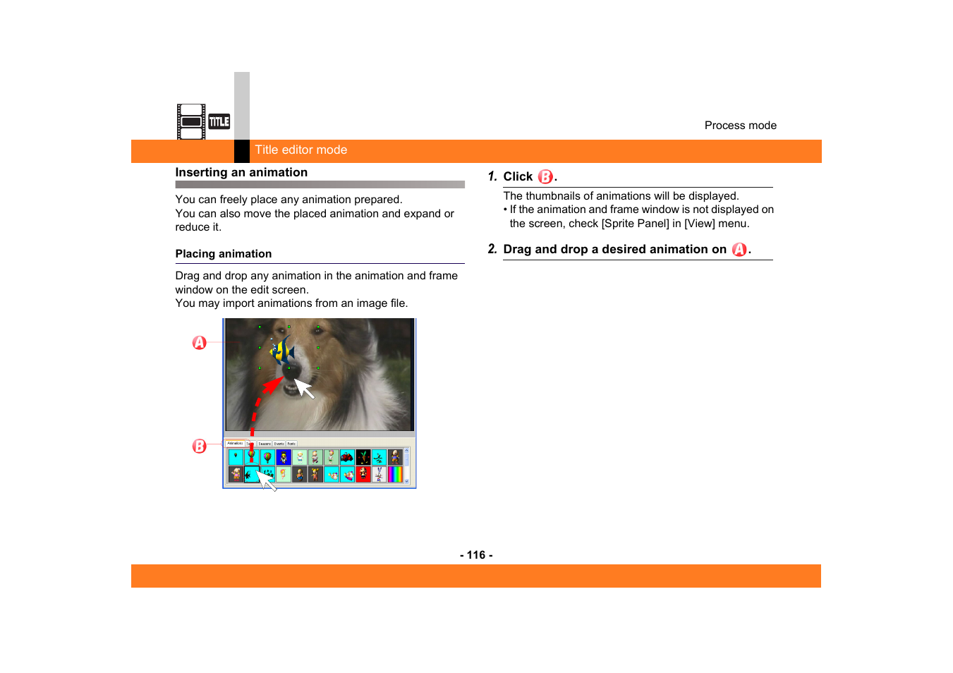Inserting an animation, Placing animation, Imation | Panasonic MotionSD STUDIO 1.0E User Manual | Page 116 / 231