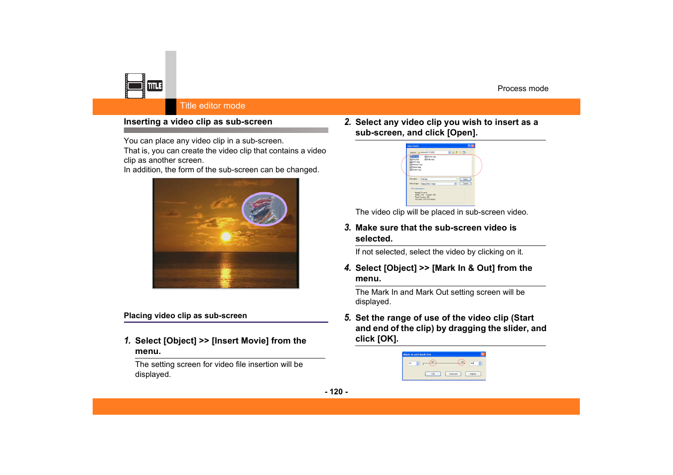 Inserting a video clip as sub-screen, Placing video clip as sub-screen | Panasonic MotionSD STUDIO 1.0E User Manual | Page 120 / 231