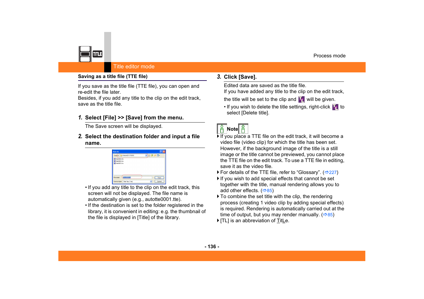 Saving as a title file (tte file) | Panasonic MotionSD STUDIO 1.0E User Manual | Page 136 / 231
