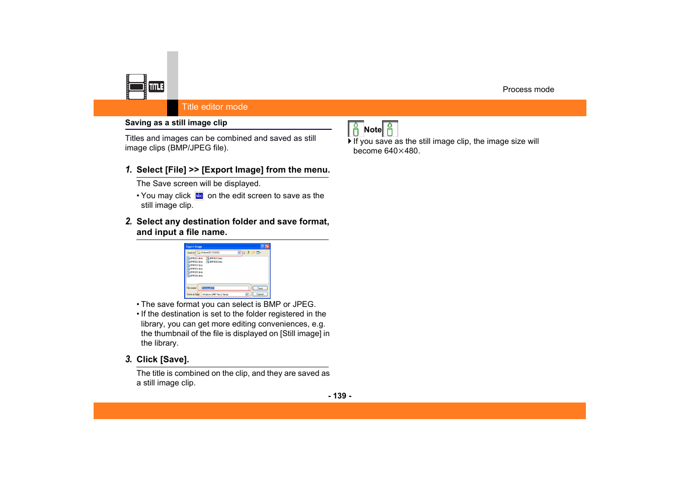 Saving as a still image clip | Panasonic MotionSD STUDIO 1.0E User Manual | Page 139 / 231