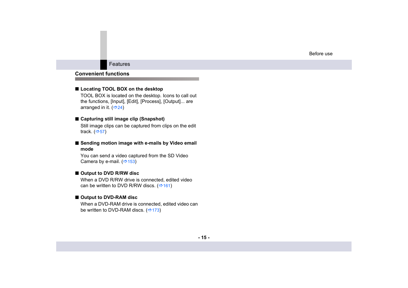 Convenient functions | Panasonic MotionSD STUDIO 1.0E User Manual | Page 15 / 231