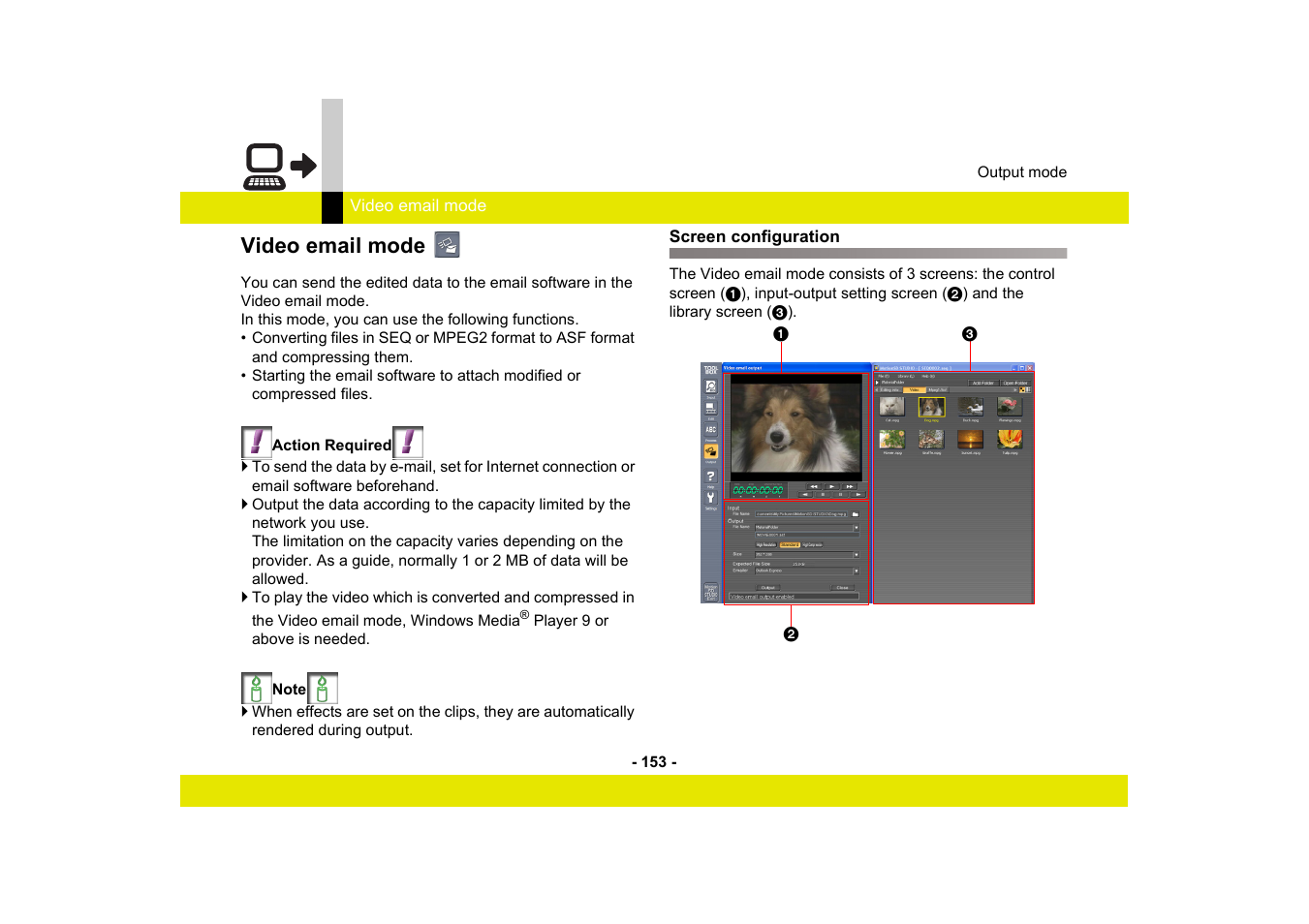 Video email mode, Screen configuration | Panasonic MotionSD STUDIO 1.0E User Manual | Page 153 / 231